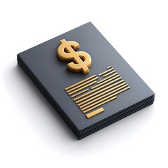 Gleaming Dollar Sign and Document Pile: Fiscal Report Illustration for Business & Financial Projects