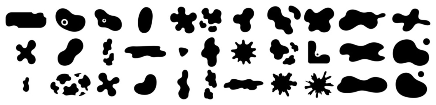 Set of abstract organic blob shapes Vector collection of random liquid silhouettes and spots
