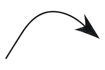Hand drawn crayon movement black arrow. Grunge squiggly arrow. Pencil chalk lines sketch. Color brush scribble element. Doodle vector illustration.