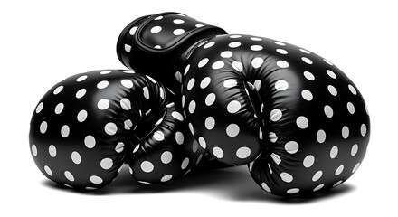Pair of black boxing gloves with white polka dots isolated on white background