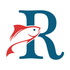 Initial Fish Logo combine with letter R vector template