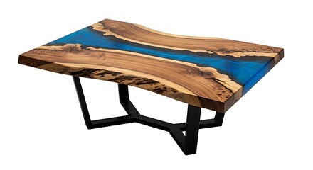 Live edge epoxy river coffee table with black metal legs, a unique and modern centerpiece for any living room