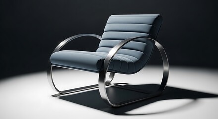 Modern lounge chair with sleek chrome frame and comfortable upholstered blue fabric seat and backrest