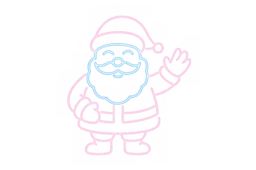 Santa claus neon sign glowing with a happy expression and waving hand, bringing a fun, cheerful, and retro christmas vibe