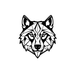 Geometric wolf face illustration in black and white for artistic design concept