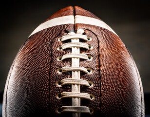 close up of worn leather football laces visible high school football white object