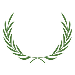 Tree branch wreath. Decorative logo element. Classic Greek and Roman awards for champions. Floral wreath collection. Illustration of Green Laurel Wreath with Foliage Award on Transparent Background.