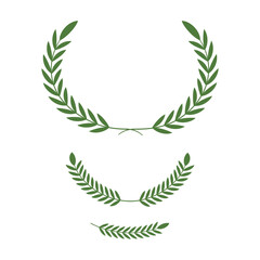 Laurel wreath vector icon set. Floral wreath collection. Laurel wreath symbol in green leaves vector illustration for victory and honor design elements. Tree branch wreath. Decorative logo element.