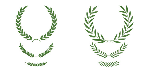 Classic Greek and Roman awards for champions. Floral wreath collection. Perfect circular wreath created with a branch of green leaves on a transparent background, ideal for graphic design projects.
