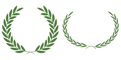 Floral wreath collection. Classic Greek and Roman awards for champions. Perfect circular wreath created with a branch of green leaves on a transparent background, ideal for graphic design projects.