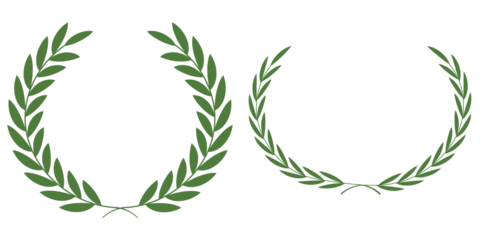 Floral wreath collection. Classic Greek and Roman awards for champions. Perfect circular wreath created with a branch of green leaves on a transparent background, ideal for graphic design projects.