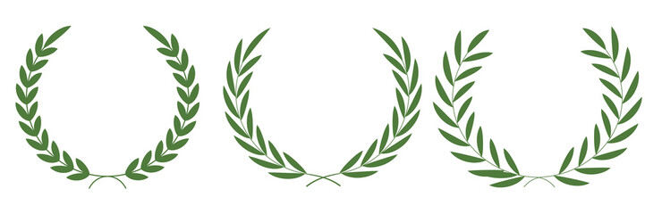 Floral wreath collection. Laurel wreath symbol in green leaves vector illustration for victory and honor design elements. Laurel wreath vector icon set. Tree branch wreath. Decorative logo element.