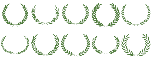 Laurel wreath symbol in green leaves vector illustration for victory and honor design elements. Collection of green olive branches symbolizing victory, peace, and honor. Laurel wreath vector icon set.