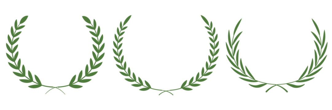 Illustration of Green Laurel Wreath with Foliage Award on Transparent Background. Floral wreath collection. Classic Greek and Roman awards for champions. Tree branch wreath. Decorative logo element.