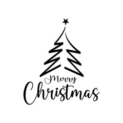 Merry Christmas Lettering Design With Tree And Star vector illustration.
