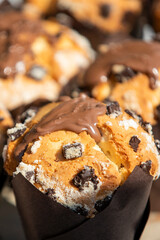 Fresh Chocolate Chip Muffins with Melted Chocolate Topping – Delicious Homemade Dessert