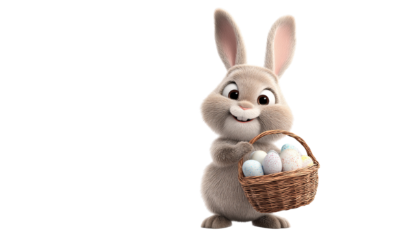 Easter Bunny holding basket with eggs isolated on a transparent background