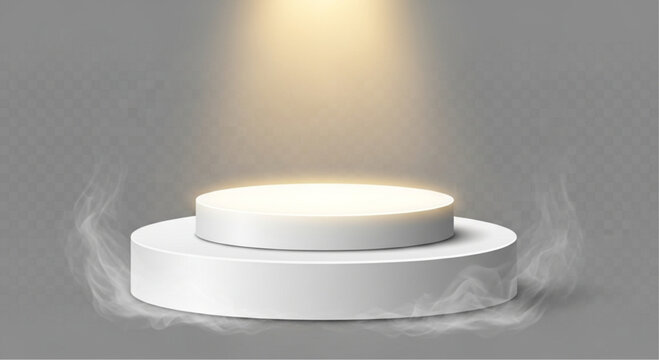 A captivating spotlight illuminates a simple round podium, highlighting a product, concept or anything. This versatile and modern design offers a clean, neutral background. vector illustration