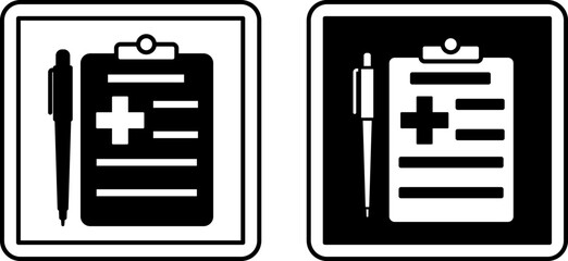 Medical Record Signs. Black and White Vector Icons. Patient Medical Record Document. Hospital Department Sign