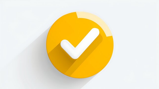 Golden Yellow Check Mark Icon on White Background, Symbolizing Agreement and Completion - Powered by Adobe