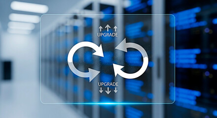 Data center server room update icon for concept of Technology and Modernization.