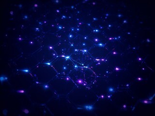 Fototapeta premium Futuristic glowing network with vibrant purple and blue lights creating a modern tech feel for innovative technology solutions