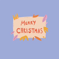 "merry christmas" hand drawn greeting card, vector