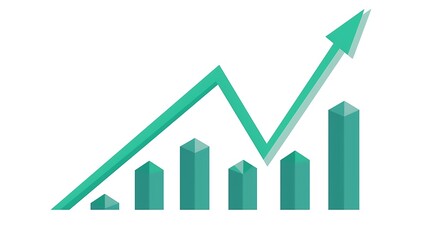 Illuminating 3D bar chart paired with a vibrant green upward arrow, signaling impressive business gains and growth