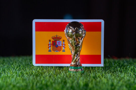 November 4, 2025, United States. FIFA World Cup on the background of the Spanish flag. Spain.