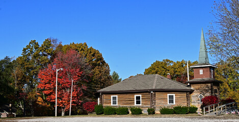 log cabin church in the countryside