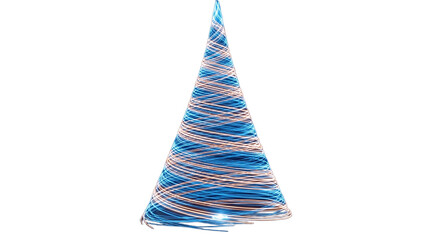 Futuristic Christmas Tree Made of Blue Wire on Transparent Background