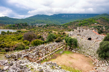 Kaunos (Carian: Kbid Lycian: Xbide Ancient Greek: Καῦνος; Latin: Caunus) ancient city was a city of ancient Caria and in Anatolia, a few kilometres west of the modern town of Dalyan. Amphitheatre area