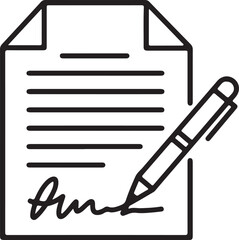 Simple line contract icon with legal agreement and document elements