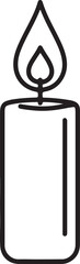 Minimalist line art illustration of a lit candle with a flickering flame in black and white