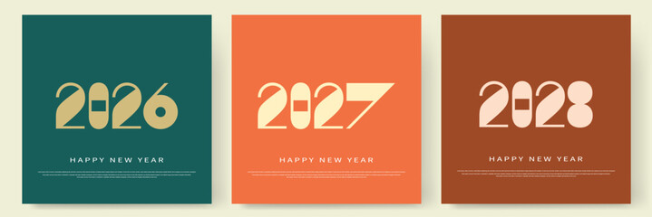 	
2026, 2027, 2028 logo concept for calendar, poster, flyer, banner. Modern design for calendar, invitations, greeting cards. Set of new year logo text design. stock illustration	
