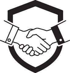 Secure partnership symbol with handshake inside a shield representing trust and collaboration