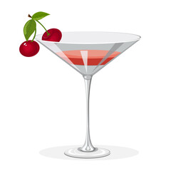 glass goblet with cherries without background