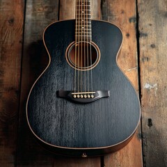 Fototapeta premium Guitar on Wooden Floor With Natural Light Highlighting Its Rich Finish and Craftsmanship