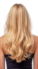Fototapeta premium Long Flowing Blonde Hair Styled in Soft Waves Against a Plain Background