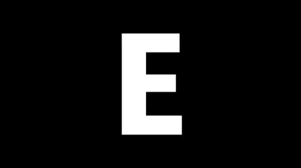 Obraz premium Bold white uppercase letter E on a stark black background, simple alphabet typography design element for education or graphic projects.