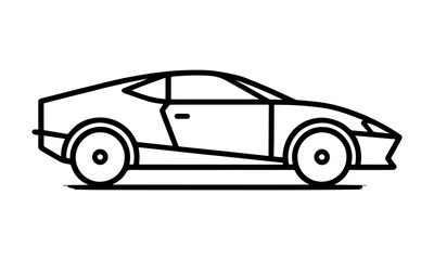 Fototapeta premium Outline Sports Car Icon: Sleek Minimalist Side View Line Art of a Modern Coupe. Vector Drawing for Automotive, Racing, and High-Performance Web Design and Apps.