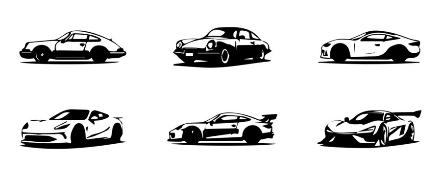 car 5Six High-Performance Sports Car Silhouettes: Luxury and Race Coupe Vector Icons. Classic and Modern Automobile Graphics for Motorsport, Automotive, and Enthusiast Design.