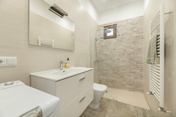 Contemporary bathroom design with a 90x90 cm walk-in shower, side hydromassage panel, and recessed LED lighting in the ceiling