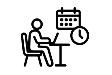Minimal black freelance work icon representing time management, productivity, and independence, ideal for apps, websites, and business visuals.