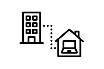 Black vector icon connecting office and home, symbolizing hybrid work, flexibility, and balance between remote and on-site jobs.