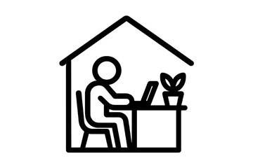 Minimal black work-from-home icon representing productivity, hybrid jobs, and freelance balance, ideal for apps, infographics, and business designs.