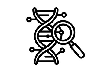 Obraz premium Minimal black science vector icon showing DNA analysis, ideal for biotechnology, education, and scientific innovation design projects.