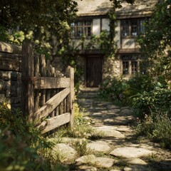 Charming Stone Cottage Surrounded by Lush Greenery and a Welcoming Garden Path
