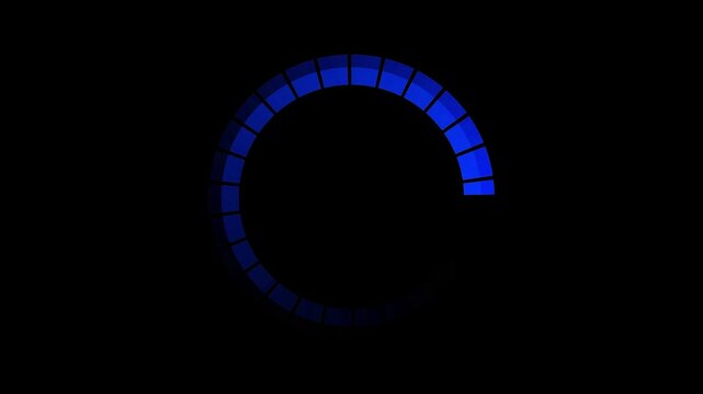 Blue circle digital tech cyberspace interface loader with rotation speedtest animation on black background