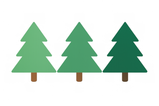Three simple pine trees in varying green shades, creating a minimalist forest design concept, isolated on transparent background - Powered by Adobe